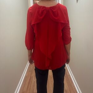 Chic Red Women's Blouse with Ruffle Detail